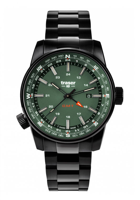 Traser P68 Pathfinder GMT Herren Armbanduhr Schwarz • Tritium-Leuchtmasse • GMT Zweitzeitzone