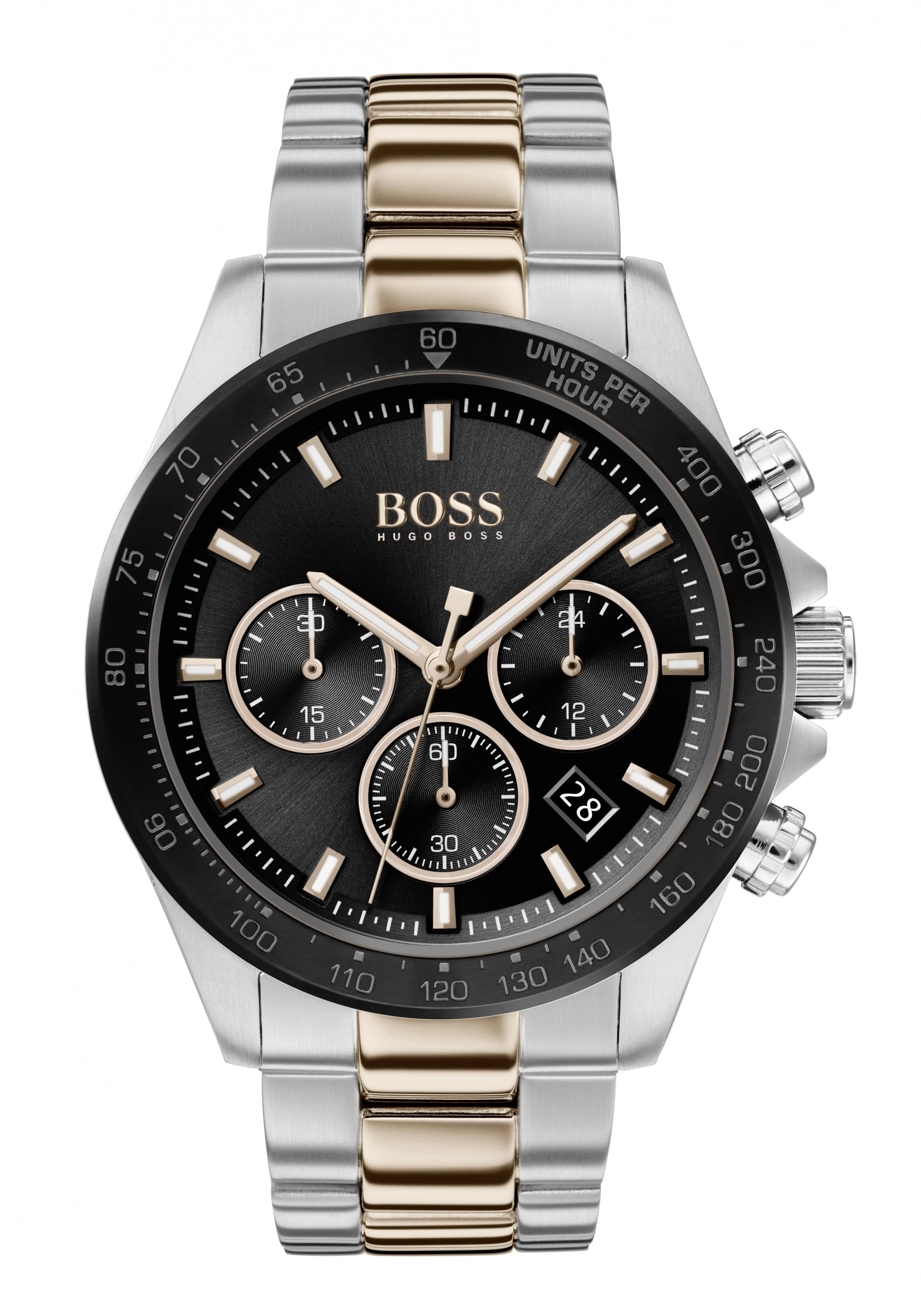 BOSS Hero 1513757 Herren Chronograph Bicolor • Schwarzes Zifferblatt • Mineralglas