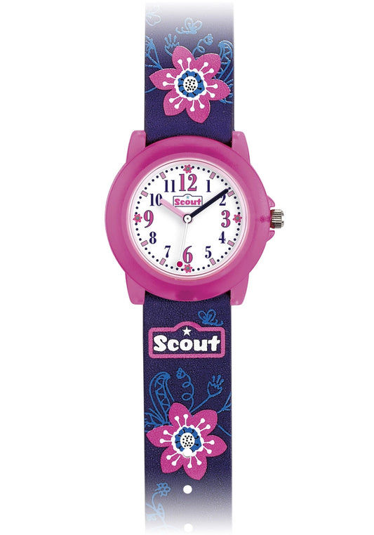 Scout Crystal Blüten 305.028 Kinderuhr Violett • Mineralglas • Blumenmotiv-Armband