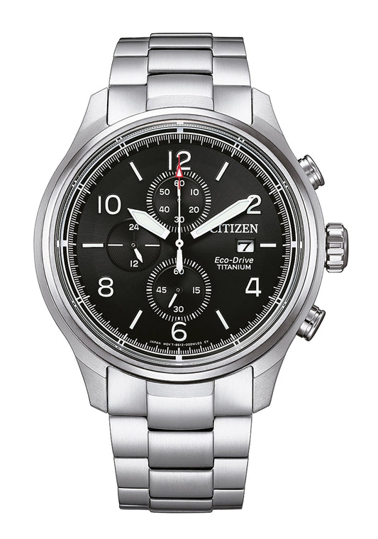 Citizen Zenshin Herren-Armbanduhr mit Metallarmband, schwarzem Zifferblatt und Chronographenfunktion