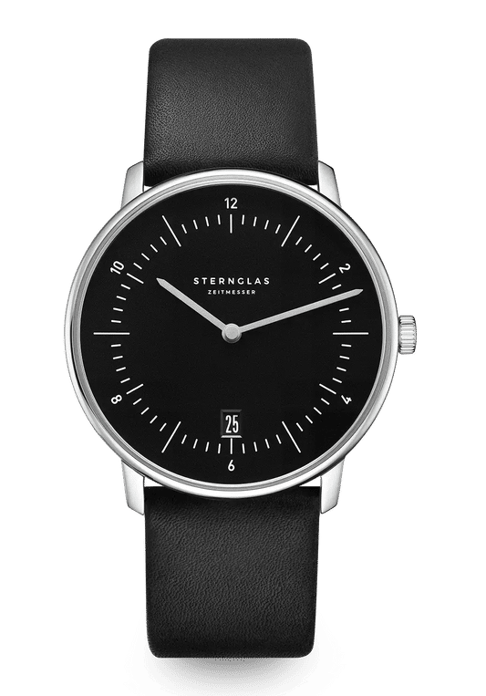 Sternglas Naos Quarz 38mm Armbanduhr Schwarz • Schlichtes Bauhaus-Design • Mineralglas