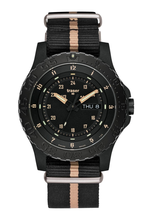 Traser Militäruhr Sand NATO-Band Schwarz/Sand • Tritium-Beleuchtung • Robuste Militär-Armbanduhr