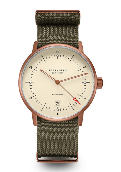 Sternglas Naos Automatik alabaster bronze Armbanduhr Feldgrün • Miyota 8215 Automatikwerk • Gewölbtes Saphirglas