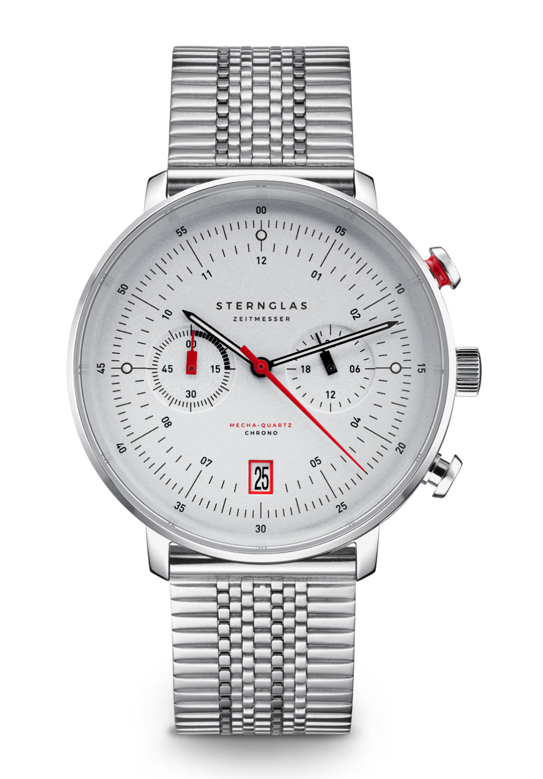 Sternglas Hamburg Chrono S01-HC36-ME08 Herrenuhr Silber • Mecha-Quartz Chronograph • Saphirglas