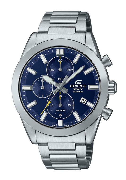 Herren-Chronograph Casio Edifice mit blauem Zifferblatt, Edelstahlband und Saphirglas