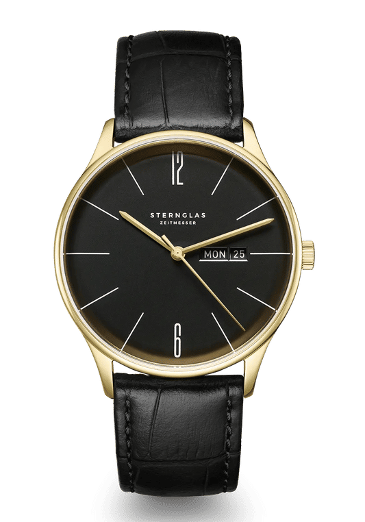 Sternglas Berlin S01-BE14-HE01 Damen Armbanduhr Gold • Geschwungenes Saphirglas • Bauhaus-Design