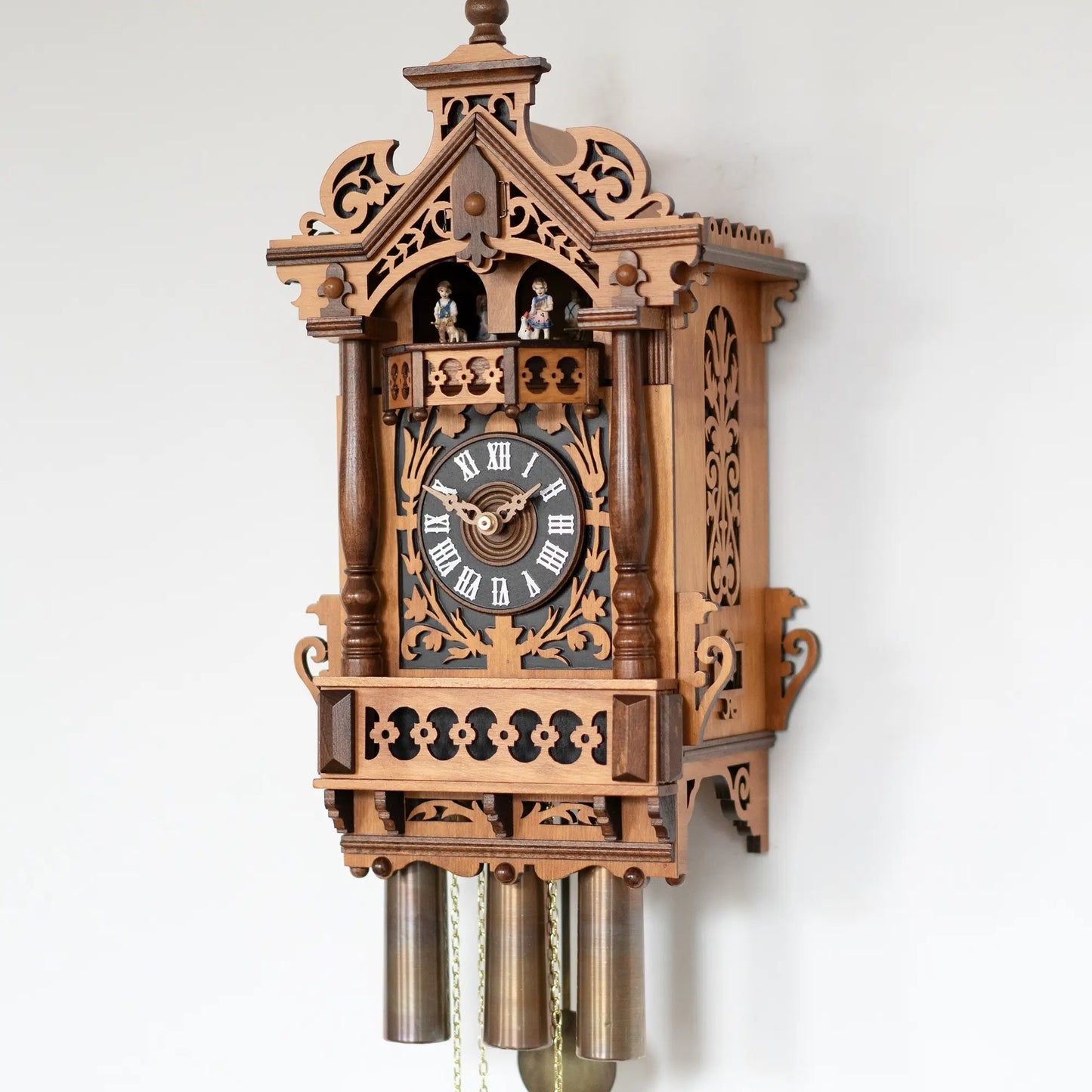 Rombach & Haas TRADITION 4501 Orologio da Parete in Legno (scuro) • Movimento Meccanico 8 Giorni • Orologio a Cucù Musicale con Suoneria a Rastrello