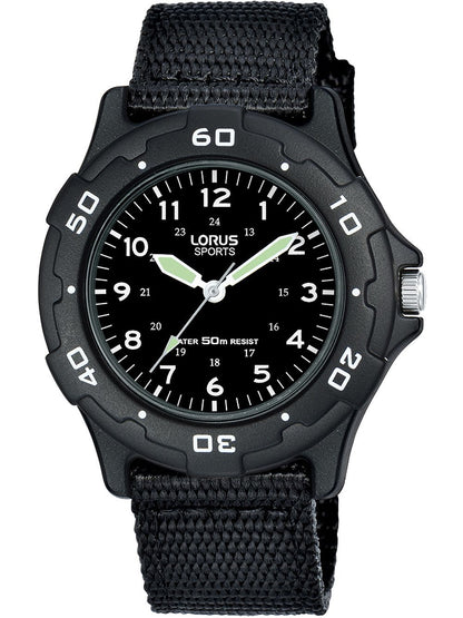 Lorus Kids RRX89FX9 Kinderuhr Schwarz • Leuchtzeiger & Leuchtindizes • Textilarmband