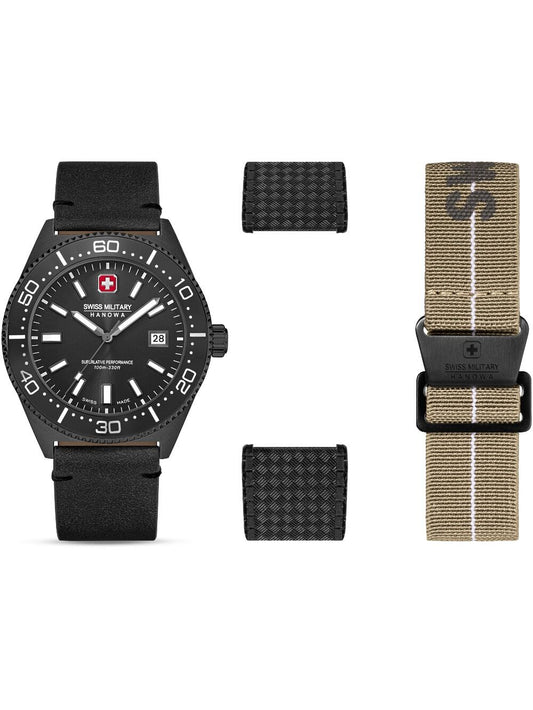 Swiss Military Hanowa Nomad SMWGB0004940-SET Herrenuhr Schwarz • Quarzwerk 10 ATM • Wechselarmband-Set