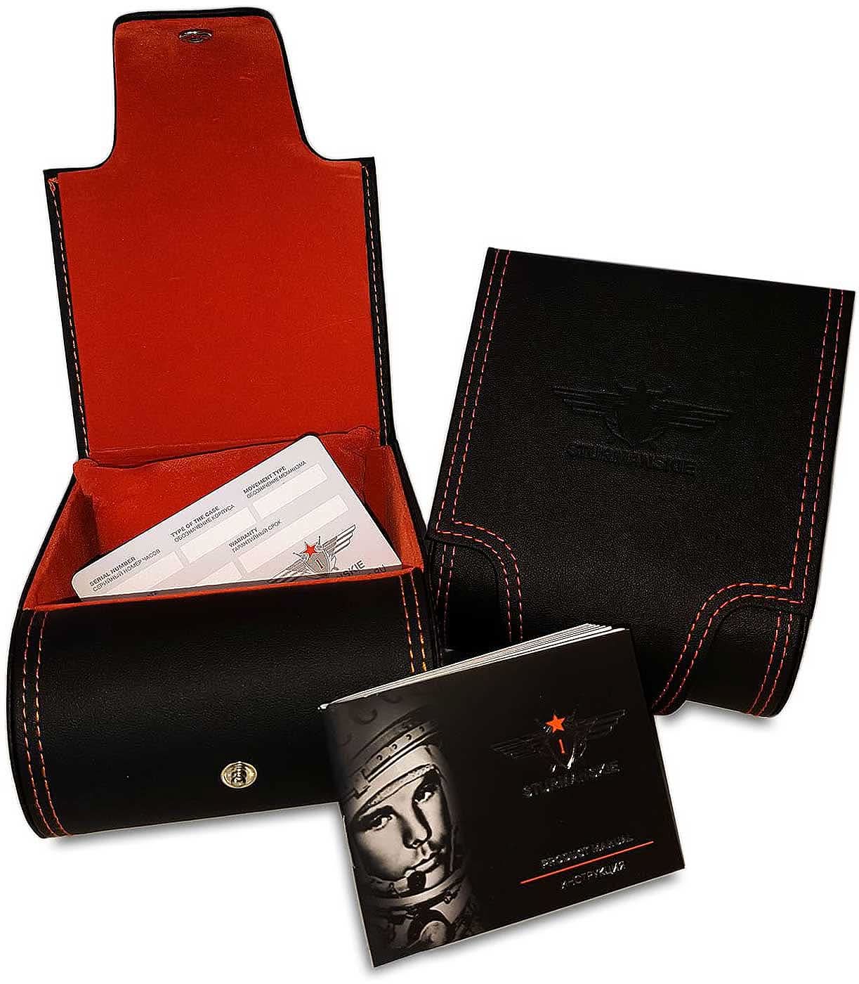 Custodia per orologio in pelle con interno rosso, per carte e accessori