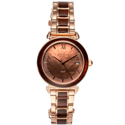 Holzkern Sunglister Damenarmbanduhr Roségold • Perlmutt-Zifferblatt • Mineralglas