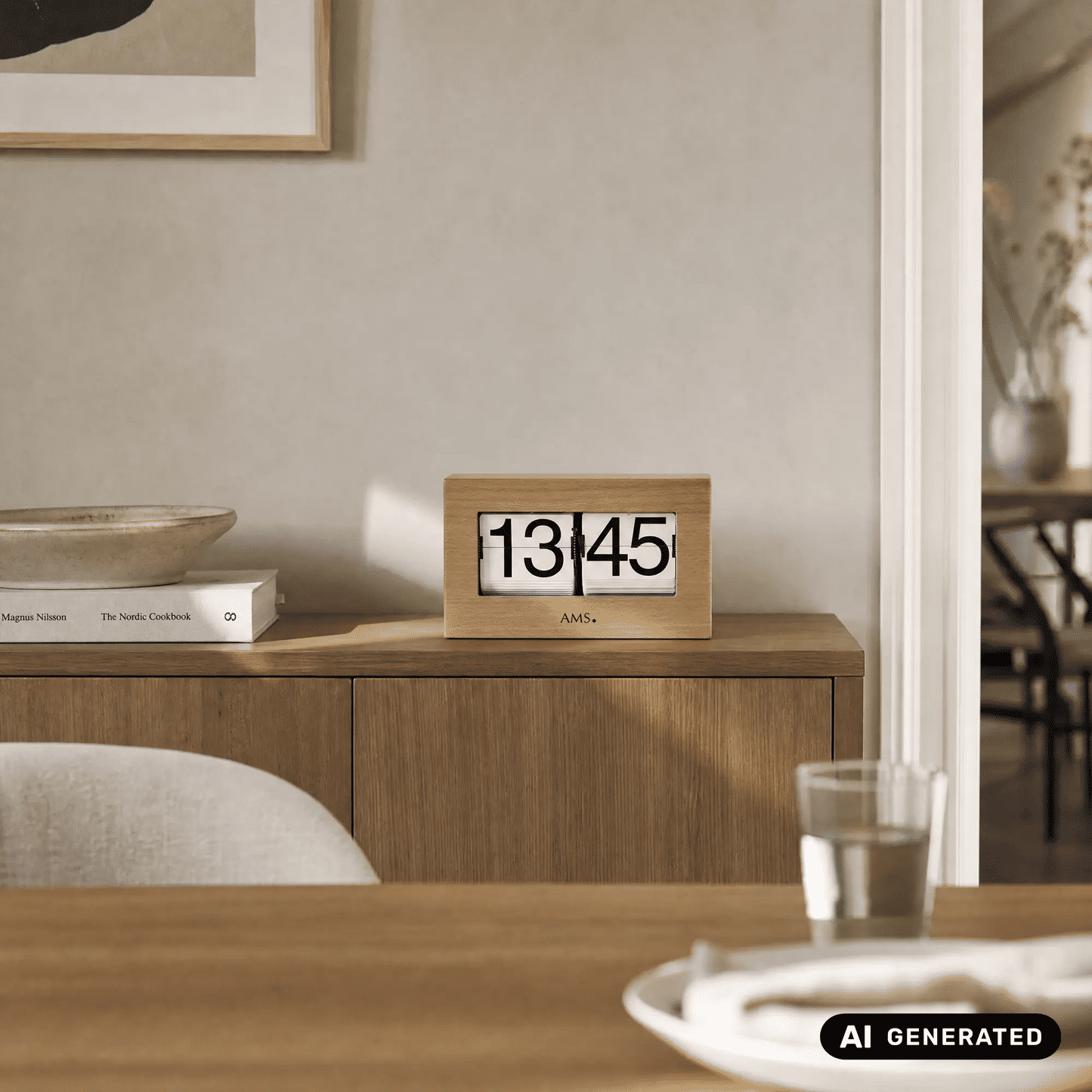 AMS 1175/18 Zegar stołowy / Flip Clock buk • Obudowa z litego drewna • Wskazanie 24-godzinne
