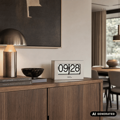 AMS T1175 Zegar stołowy / Zegar z klapkami (Flip Clock) srebrny • Mechanizm kwarcowy • Tarcza 24h