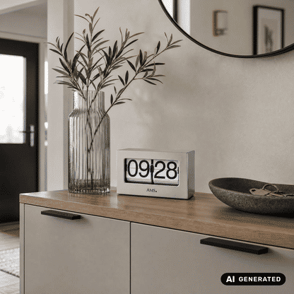 AMS T1175 Zegar stołowy / Zegar z klapkami (Flip Clock) srebrny • Mechanizm kwarcowy • Tarcza 24h