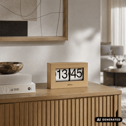 AMS 1175/18 Zegar stołowy / Flip Clock buk • Obudowa z litego drewna • Wskazanie 24-godzinne