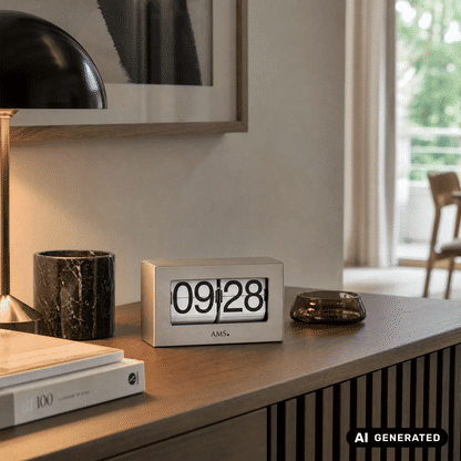 AMS T1175 Zegar stołowy / Zegar z klapkami (Flip Clock) srebrny • Mechanizm kwarcowy • Tarcza 24h