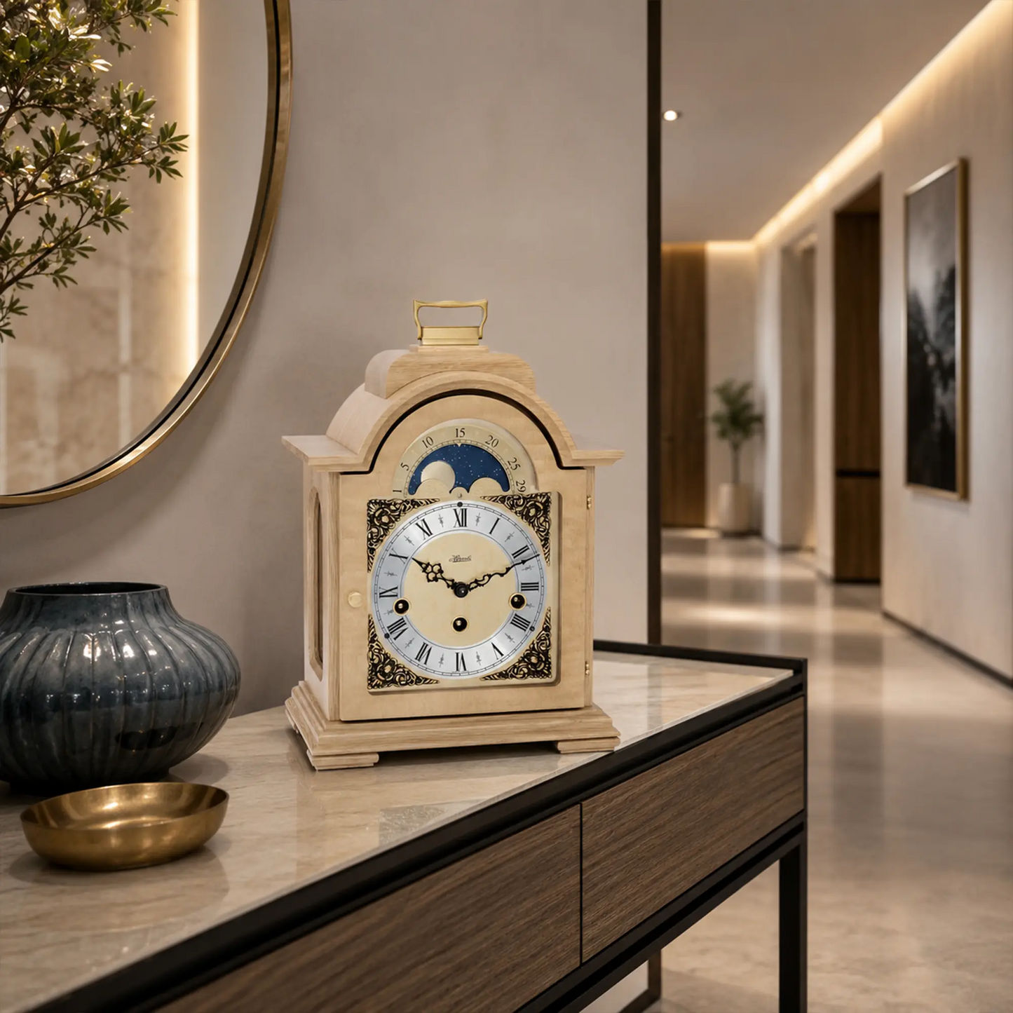 Orologio da tavolo Hermle 30x21x14 cm Legno • Fase lunare • Melodia Westminster