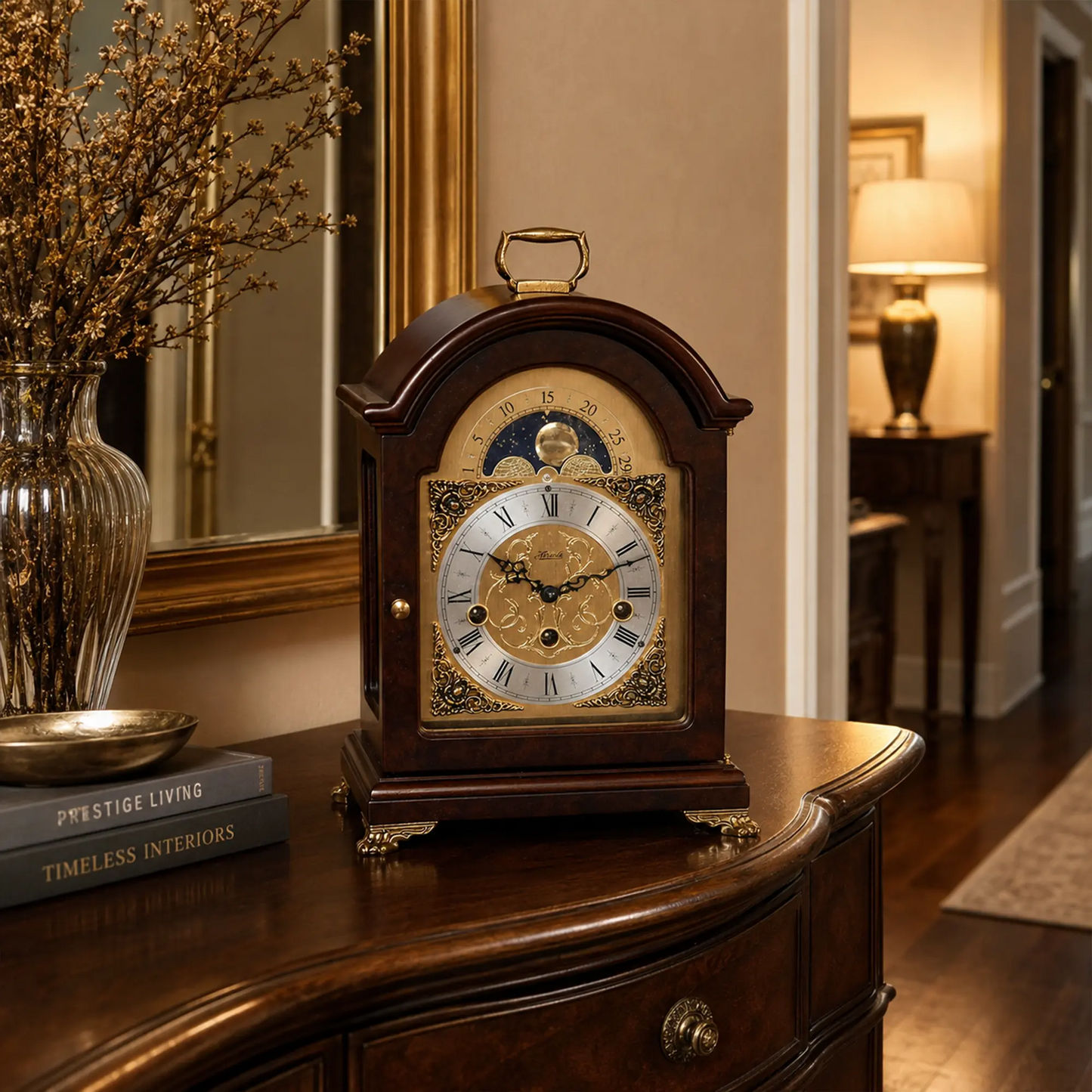 Orologio da tavolo Hermle 33x22x15,5 cm Legno • Meccanismo Westminster • Indicatore fasi lunari
