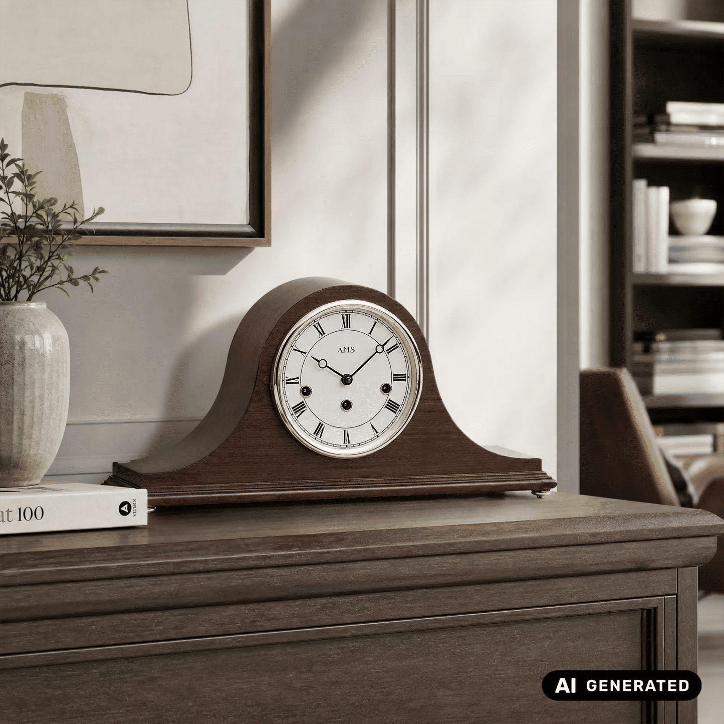 Zegar stołowy AMS T2193/1 orzech • 8-dniowy mechanizm Westminster • obudowa z drewna orzechowego