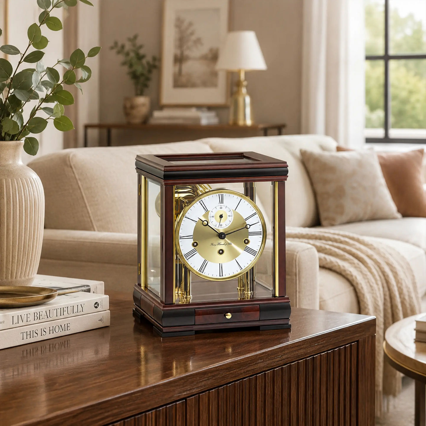 Orologio da tavolo Hermle 30x23x21 cm Mogano • Meccanismo Westminster • Design elegante