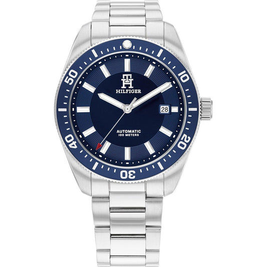 Tommy Hilfiger Automatikuhr für Herren, blaues Zifferblatt, Stahlband, Datum