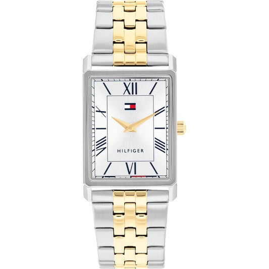 Tommy Hilfiger BEN 1710774 Herren Armbanduhr Silber • Rechteckiges Edelstahlgehäuse • Mineralglas