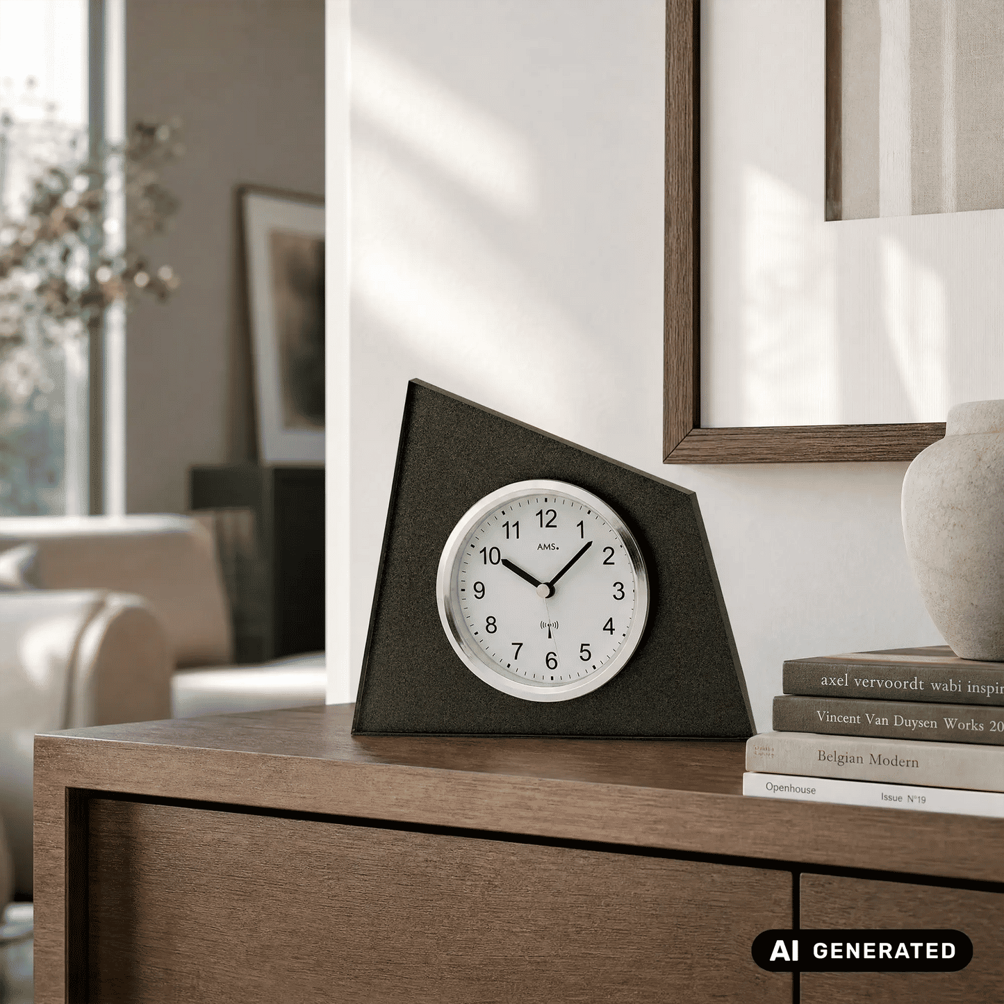 Orologio da tavolo AMS F5175A antracite • Radiocontrollato • Vetro minerale e anello in alluminio