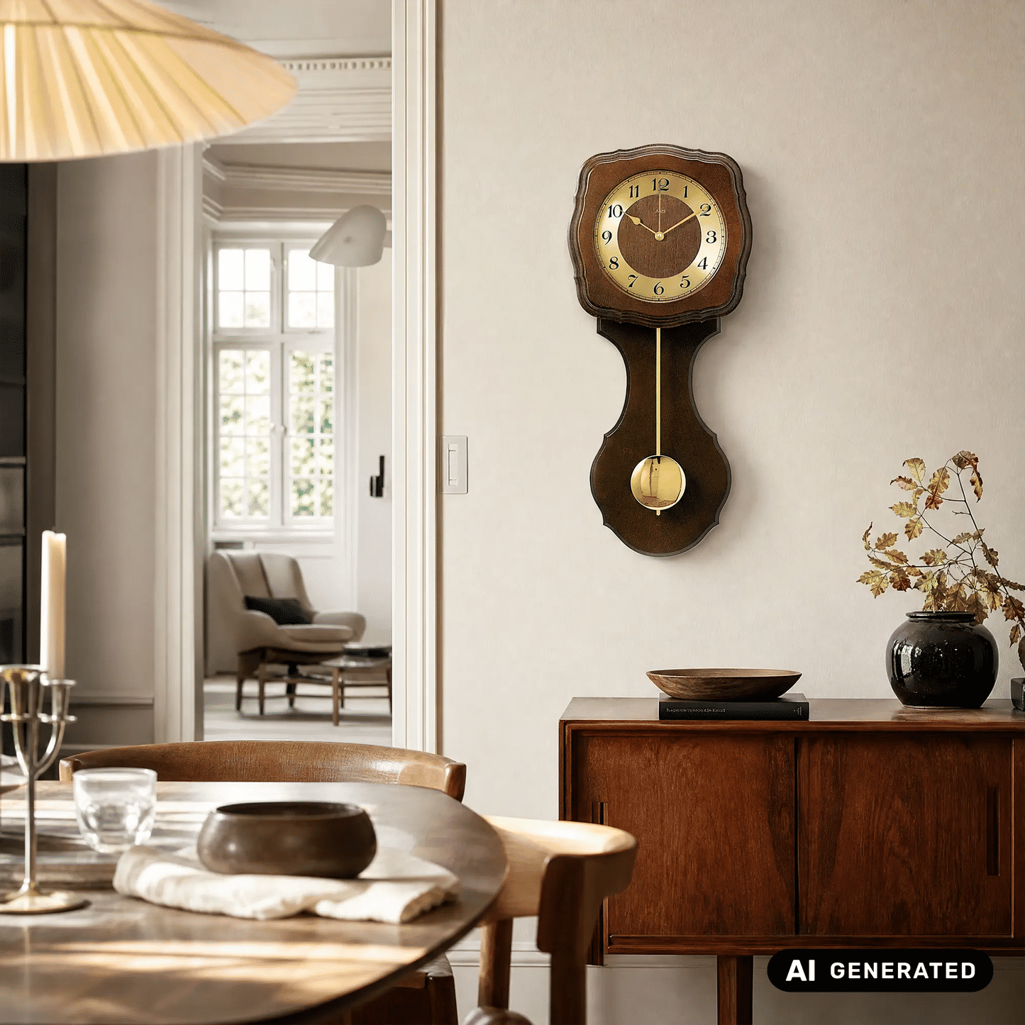 Orologio da parete AMS Pfronten F5162/1 in noce • Suoneria Westminster e Bim-Bam • Movimento a pendolo radiocontrollato