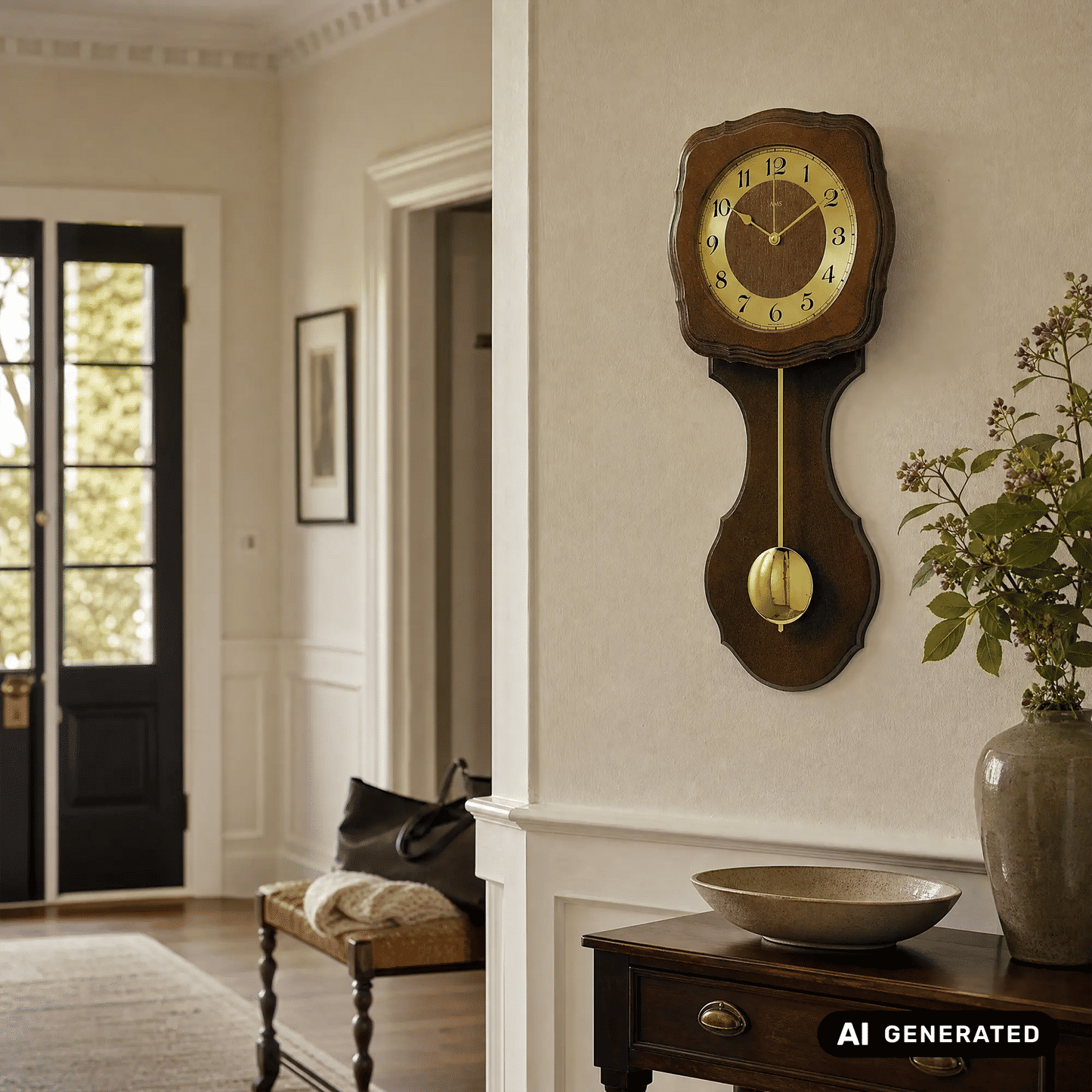 Orologio da parete AMS F5162/1Q in noce • Suoneria Westminster/BimBam • Movimento a pendolo al quarzo