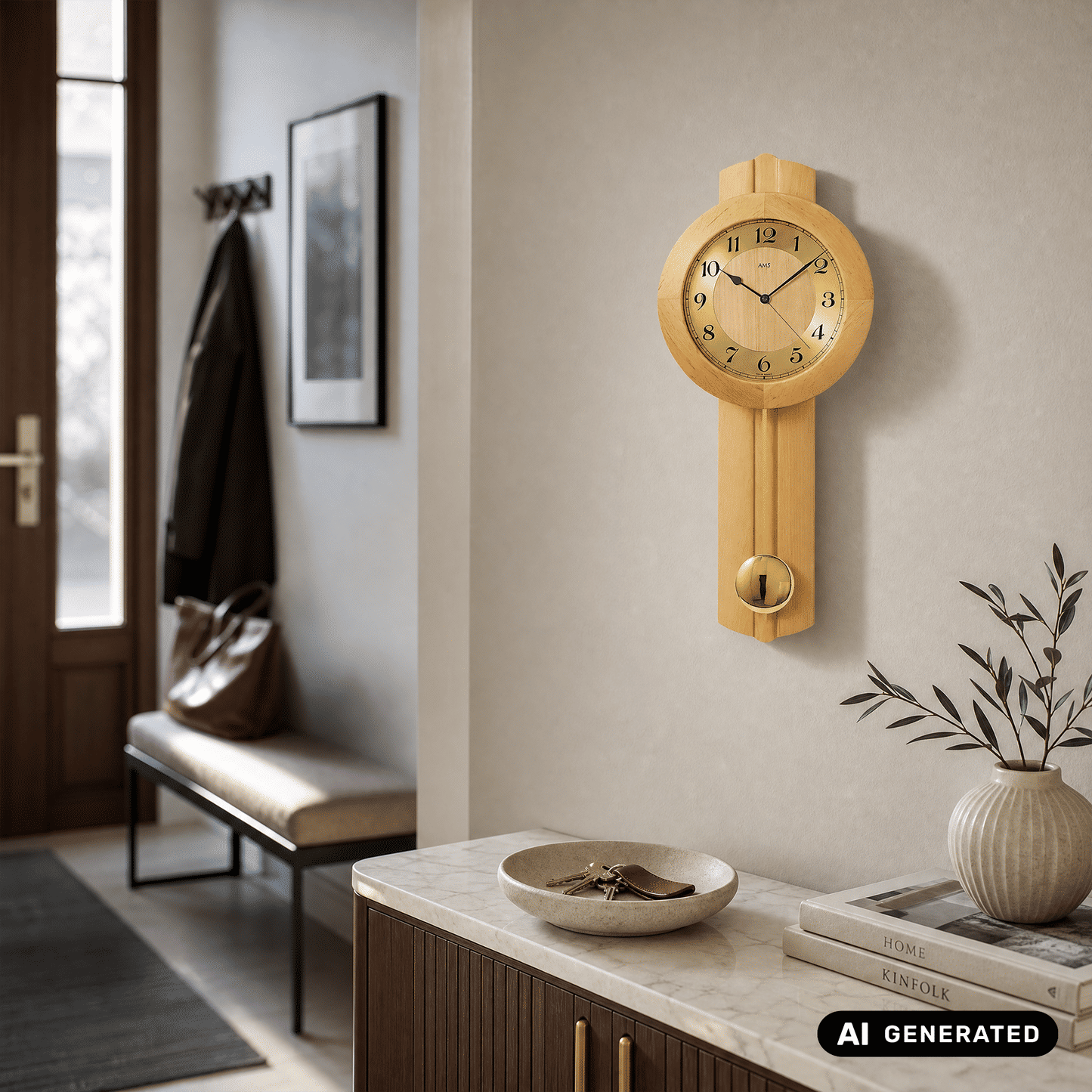 Orologio da parete AMS Wertach 5165/16 in ontano • Orologio a pendolo radiocontrollato • Made in Germany