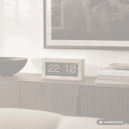 Bambus-Tischuhr auf Sideboard, schwarze Flip-Clock-Anzeige mit 22:10