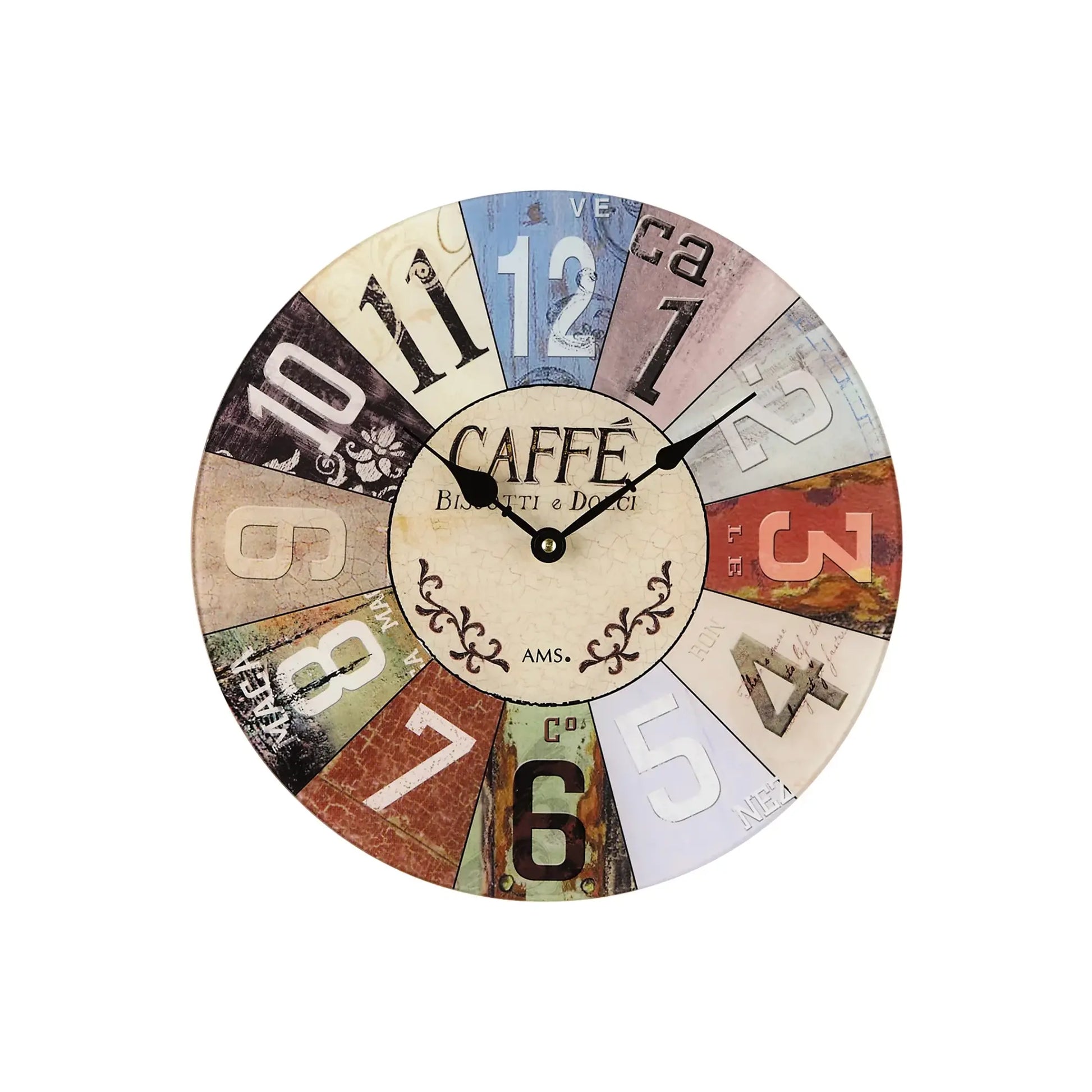 Wanduhr von AMS Design mit bedrucktem Mineralglas und geräuschlosem Quarzwerk