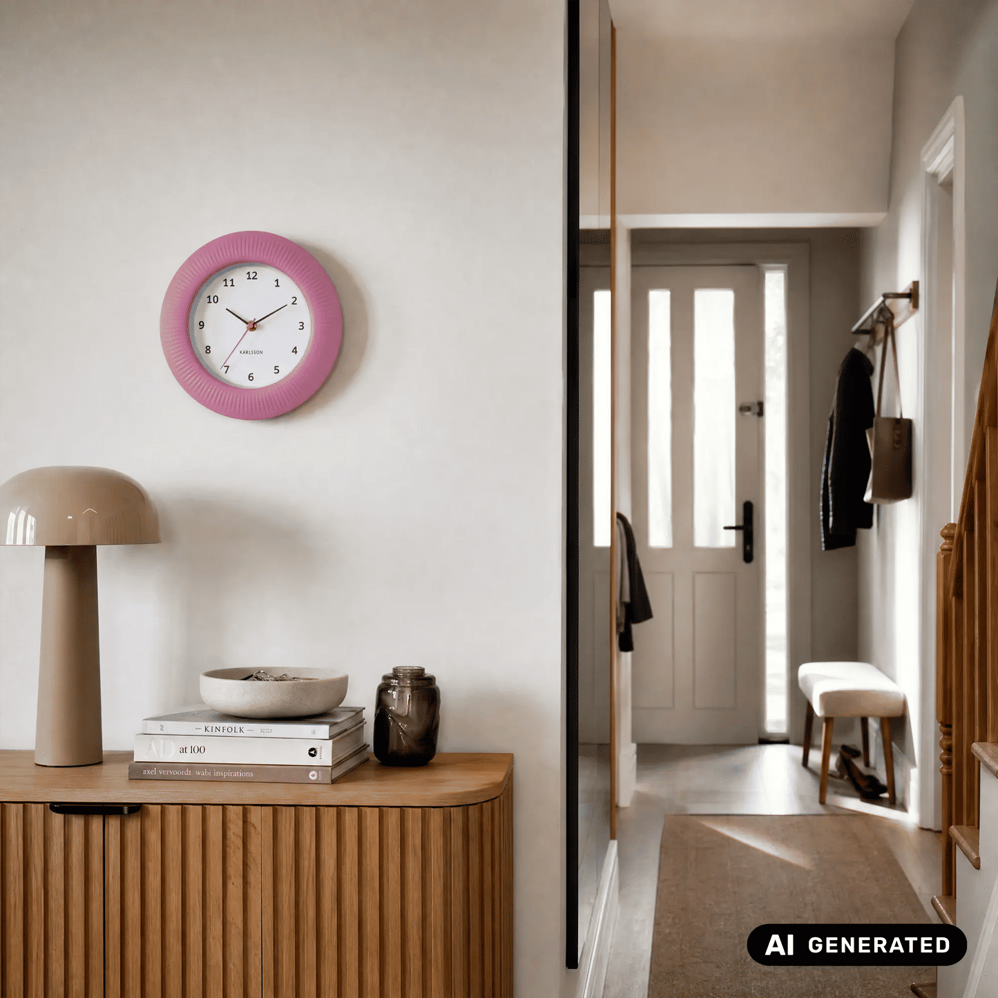 Karlsson Wanduhr in Rosé mit geripptem Zifferblatt