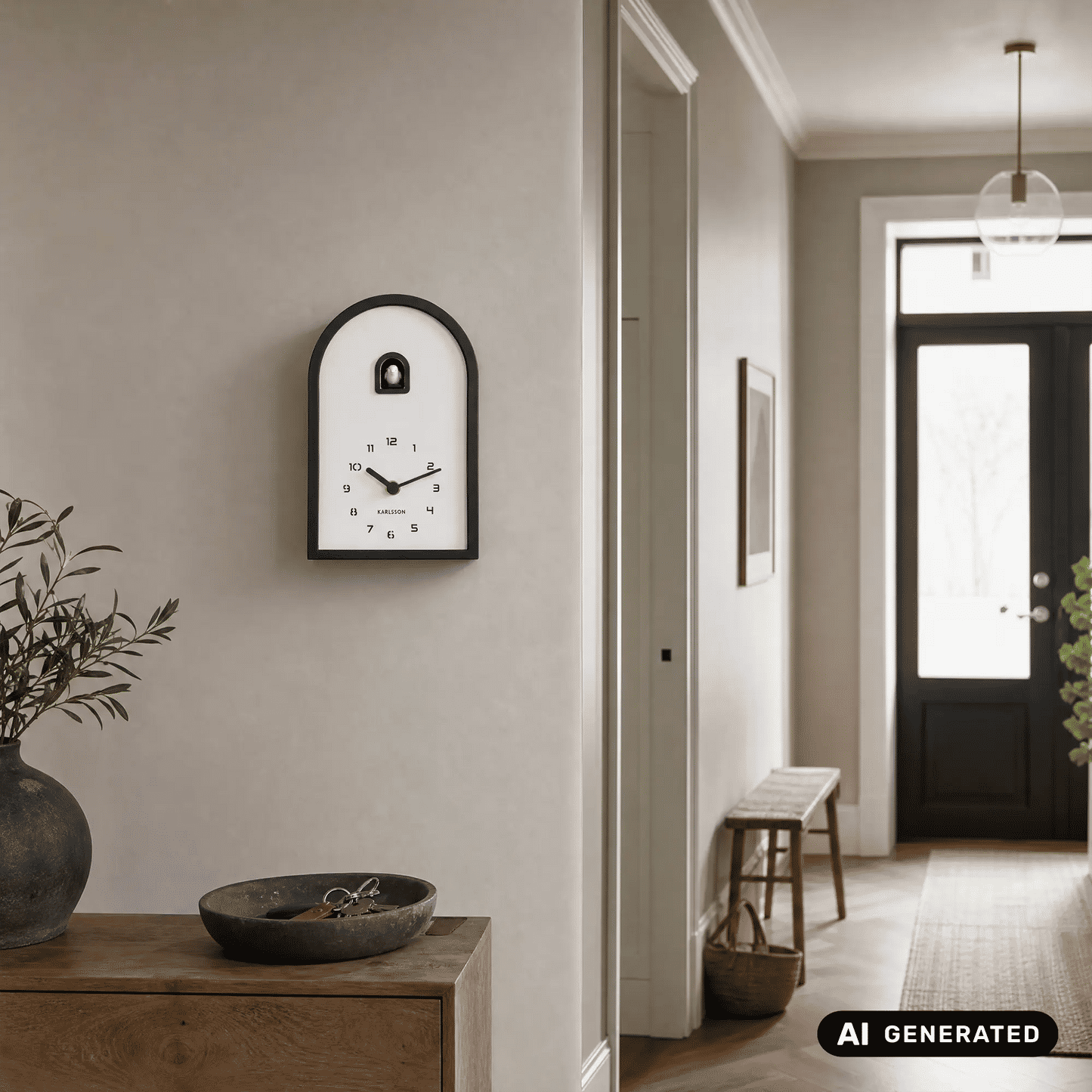 Orologio a cucù Karlsson Curva KA6126BK in legno nero • Richiamo del cucù allo scoccare dell'ora • Orologio da tavolo e da parete