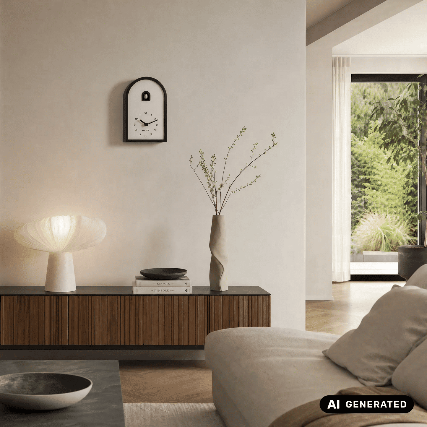 Orologio a cucù Karlsson Curva KA6126BK in legno nero • Richiamo del cucù allo scoccare dell'ora • Orologio da tavolo e da parete