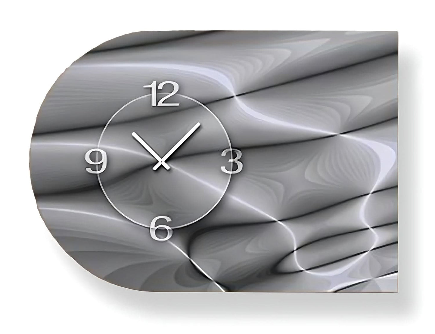 Orologio da parete rotondo con quadrante grigio, numeri arabi e lancette argentate