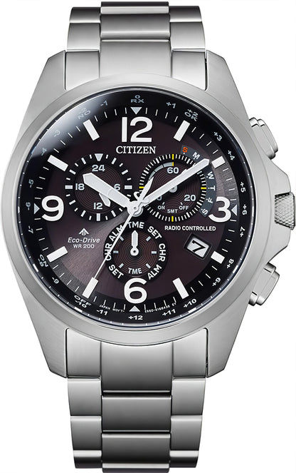 Citizen Promaster Sky Armbanduhr mit silbernem Edelstahlband und schwarzem Zifferblatt