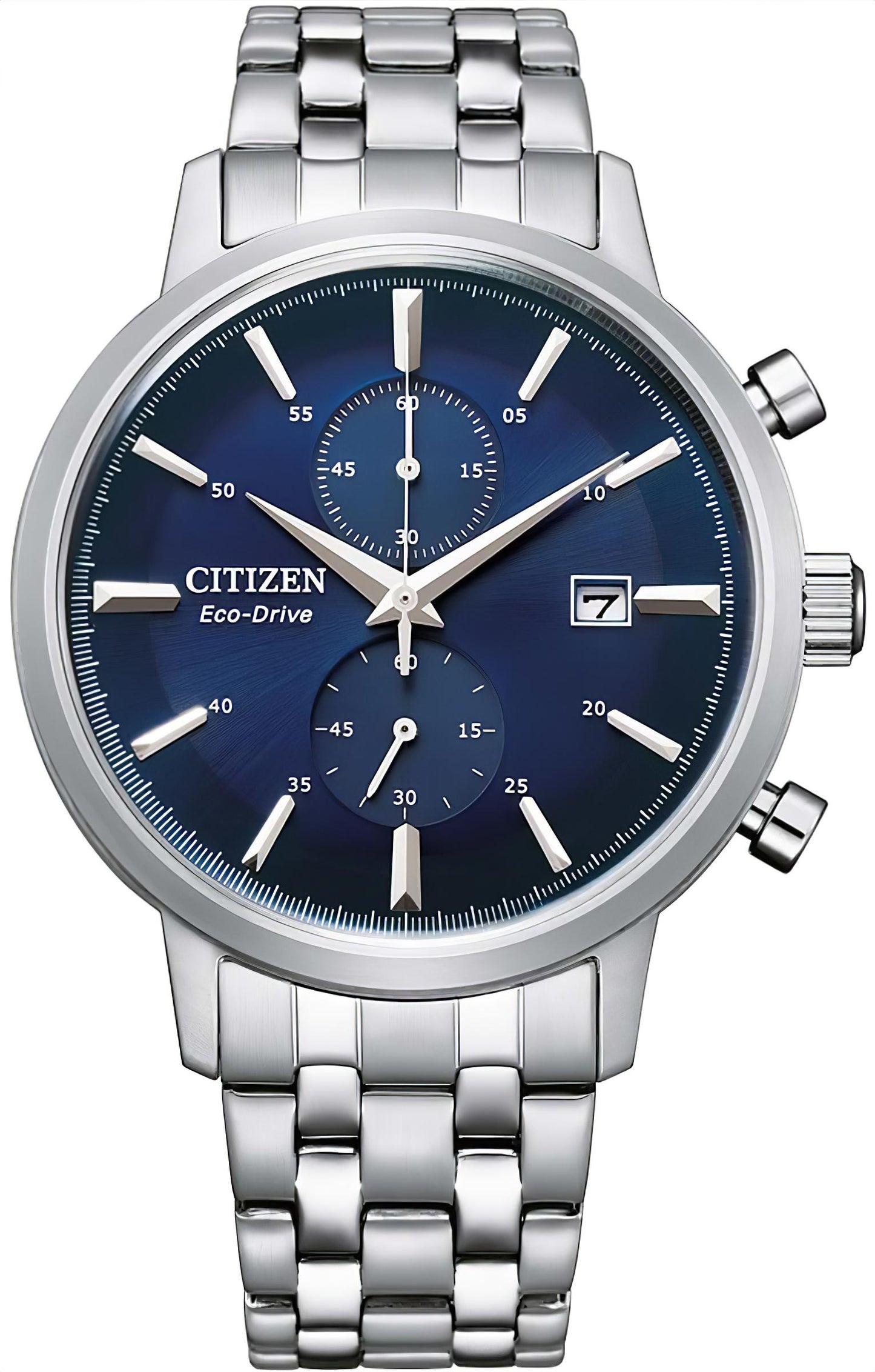 Citizen Chronograph-Uhr mit Eco-Drive, blaues Zifferblatt, Edelstahlarmband