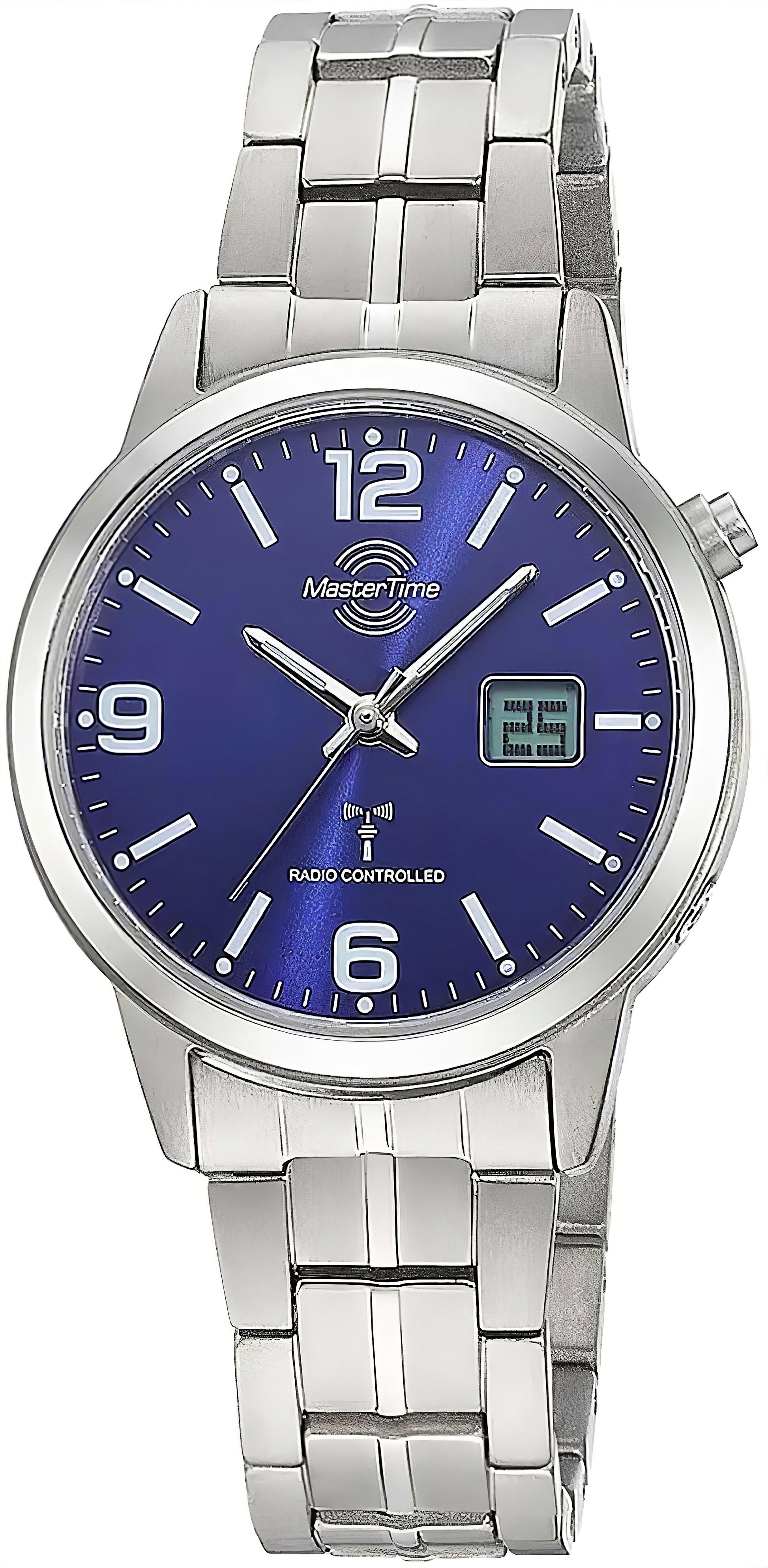 Master Time Damenuhr mit blauem Zifferblatt, silbernem Titanarmband und Datumsanzeige