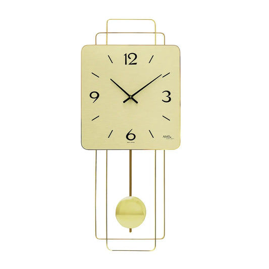 Orologio da parete AMS W7501 in ottone • Movimento a pendolo al quarzo • Cassa in legno con design in ottone