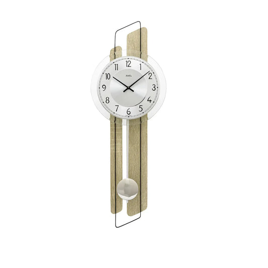 Orologio da parete AMS W7509 rovere Sonoma • Movimento a pendolo al quarzo • Vetro minerale sfaccettato