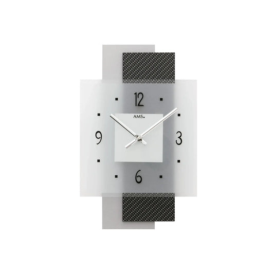 Orologio da parete AMS W9243 marrone/grigio • Applicazione in carbonio • Vetro minerale sfaccettato
