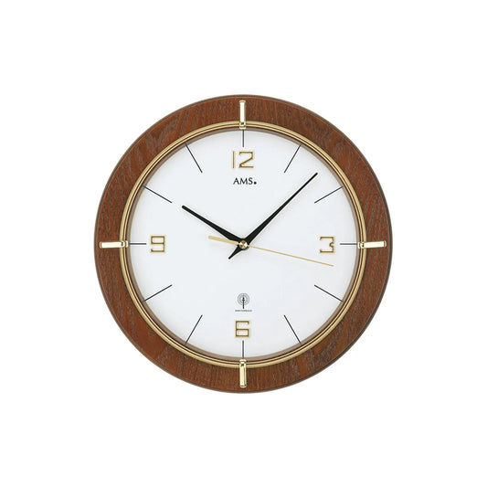 Orologio da parete AMS W9432 in noce • Vetro minerale con stampa color oro • Numeri applicati