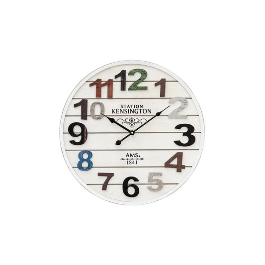 Orologio da parete AMS W9538 bianco antico • Cassa in legno • Numeri in rilievo