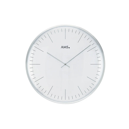 Orologio da parete AMS W9540 argento • Vetro minerale bombato • Frontale in alluminio