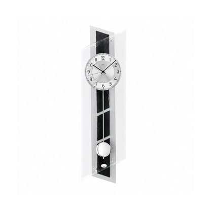 Zegar ścienny AMS W7217 srebrny • mechanizm kwarcowy z wahadłem • aluminium na łupku