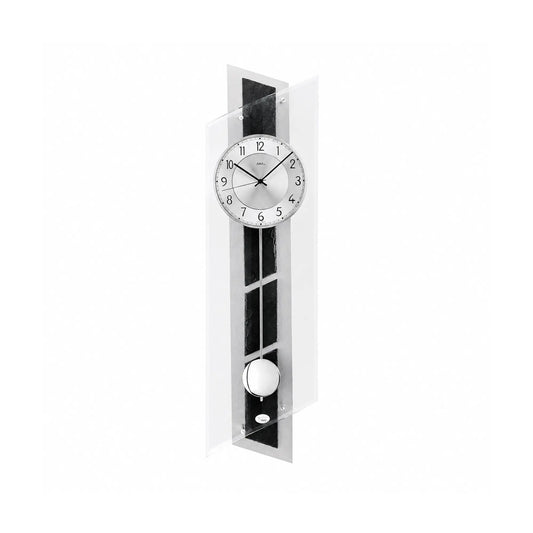 Orologio da parete AMS W7217 argento • Movimento a pendolo al quarzo • Alluminio su ardesia