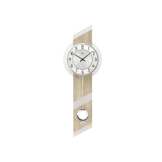 Orologio da parete a pendolo al quarzo AMS W7415, Sonoma/Alluminio • Movimento a pendolo al quarzo • Made in Germany