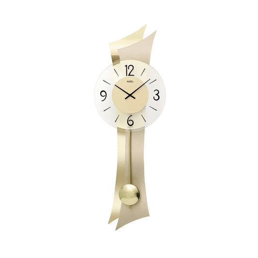 Orologio da parete AMS W7427 in ottone • Movimento a pendolo al quarzo • Cassa in legno curvato