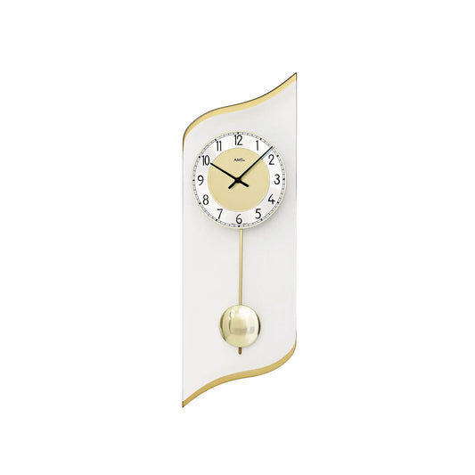 Orologio a pendolo al quarzo AMS W7437, orologio da parete in ottone • Movimento a pendolo al quarzo • Vetro minerale